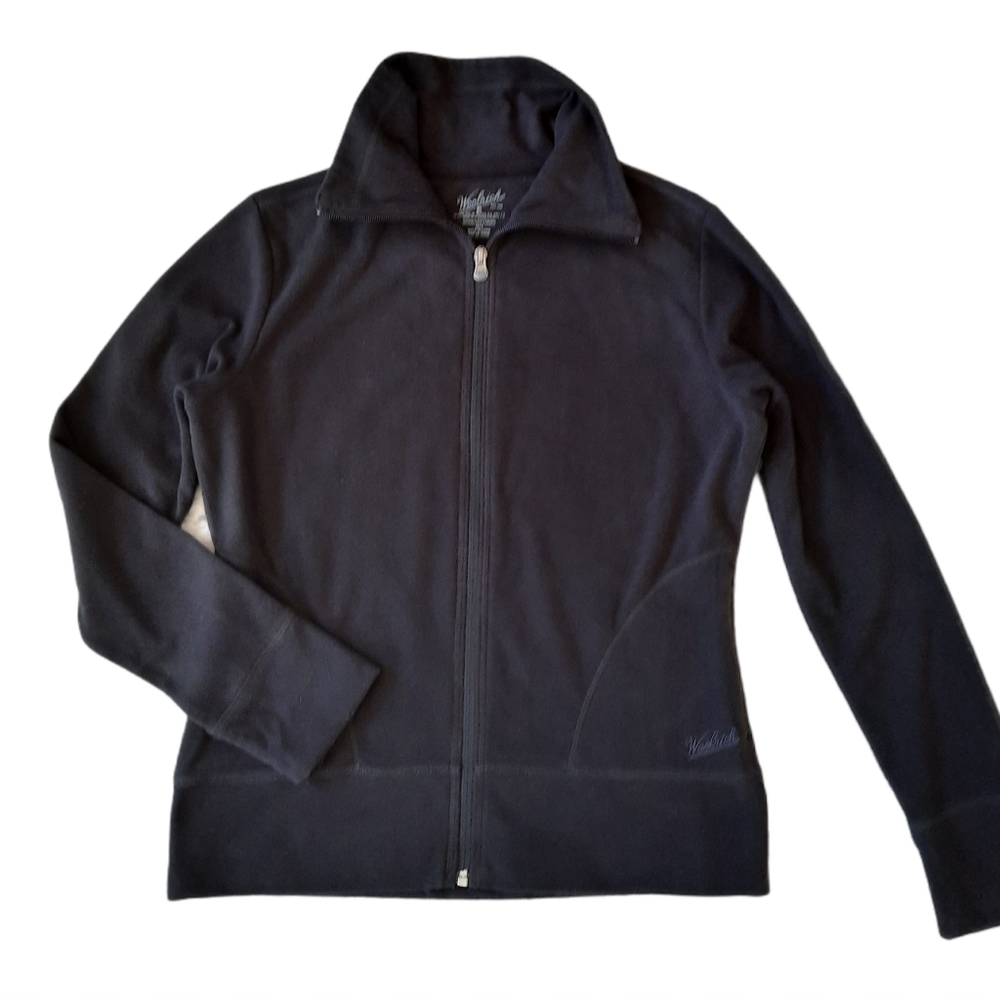Woolrich Fleece Full Zip Jacket Black Womans Size Medium Pockets